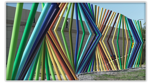 Artist rendering of rainbow colored poles
